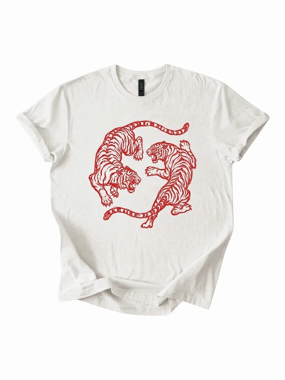 Gildan Tiger Graphic Short Sleeve Tee in White & Red